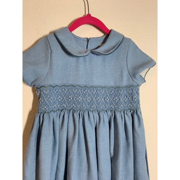 Vintage LVLI & Me Dress Smocked Y2K 90s 80s Fit Flare Party Blue Girls Size 4 - Picture 2 of 8